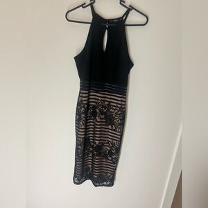 Black and Pink Floral Midi Dress